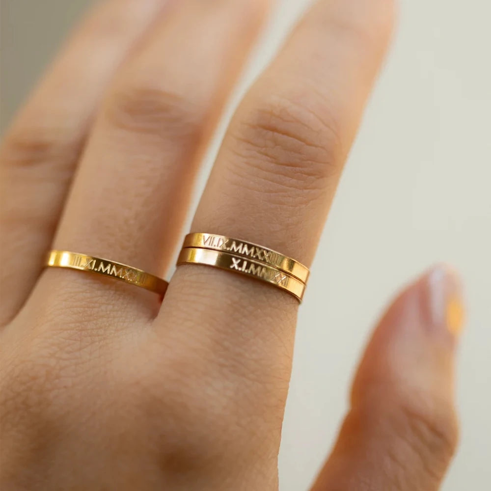 COOLTIME Personalized Custom Ring for Women Men Stainless Steel Dainty Engraves Name Wedding Rings for Lover