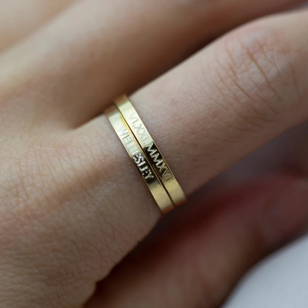 COOLTIME Personalized Custom Ring for Women Men Stainless Steel Dainty Engraves Name Wedding Rings for Lover