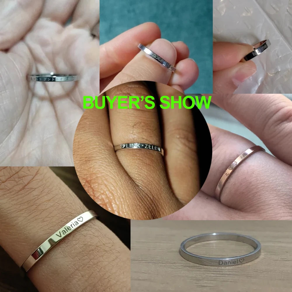 COOLTIME Personalized Custom Ring for Women Men Stainless Steel Dainty Engraves Name Wedding Rings for Lover