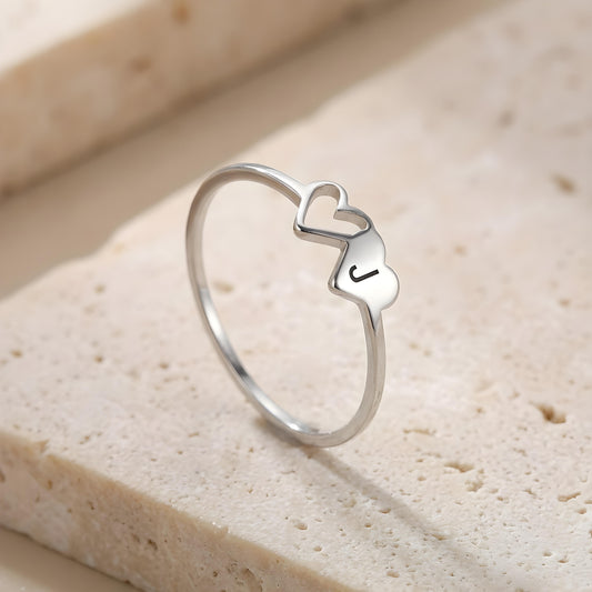 ELYNORA — Initial Letter Double Heart Ring